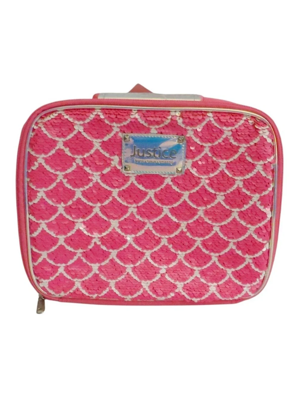 Justice Reversible Sequins Lunch Tote Hot Pink Silver Mermaid Scales Girls New